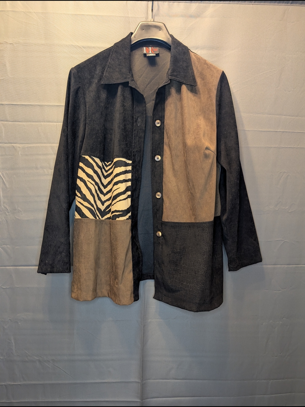 Colorblock Suede Patchwork Blazer Jacket - Black & Tan